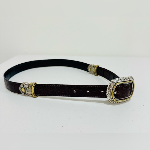 BRIGHTON Marcus Two Tone Reversible Leather Belt Size 30 Brown Black Western - Picture 2 of 12